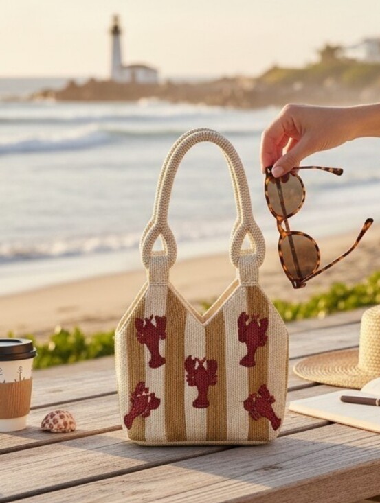 Handcrafted in India Handbags - Handcrafted in India Viral Beaded Lobster Bag NWT Coastal Chic Statement Bag